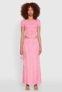 Womens Mineral Wash Pintuck Maxi Skirt, Pink,