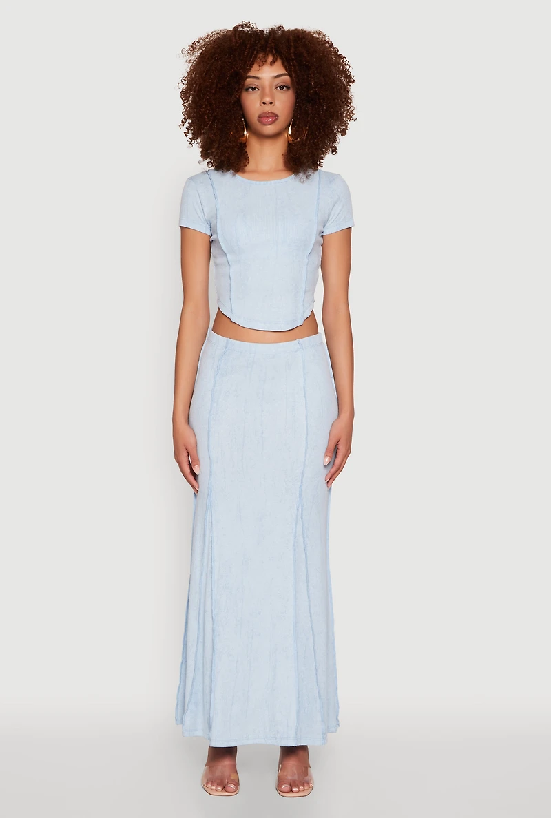 Mineral Wash Pintuck Maxi Skirt