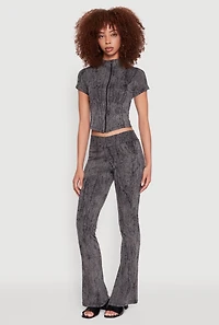 Womens Mineral Wash Pintuck Flared Pants, M