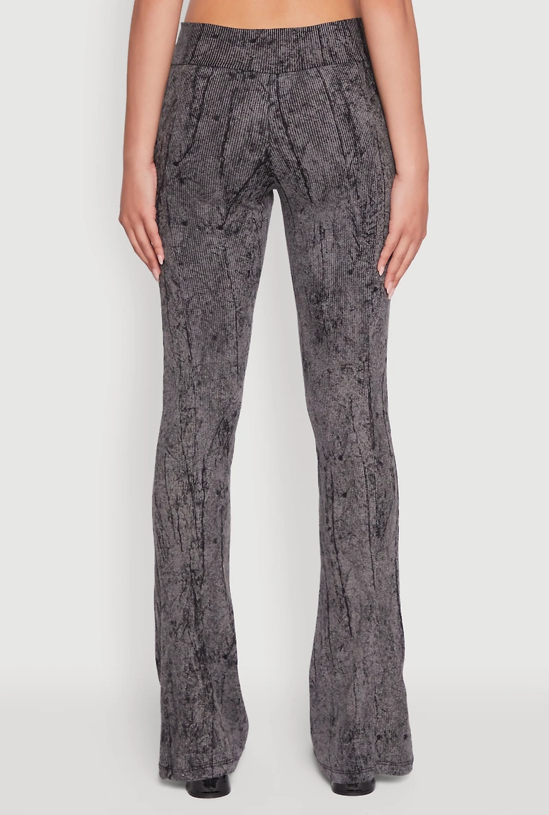 Womens Mineral Wash Pintuck Flared Pants, Black, Size M