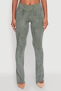 Womens Mineral Wash Pintuck Flared Pants, Green, Size L