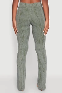 Womens Mineral Wash Pintuck Flared Pants, Green, Size L