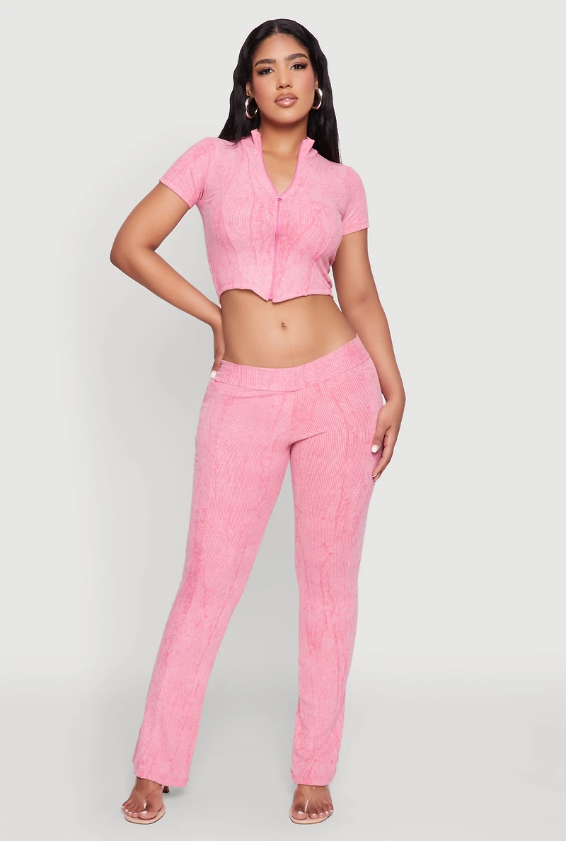 Mineral Wash Pintuck Flared Pants