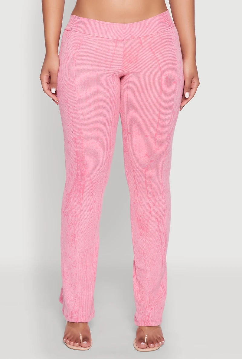 Womens Mineral Wash Pintuck Flared Pants, Pink,