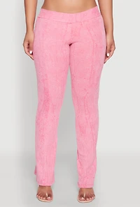 Womens Mineral Wash Pintuck Flared Pants, Pink,