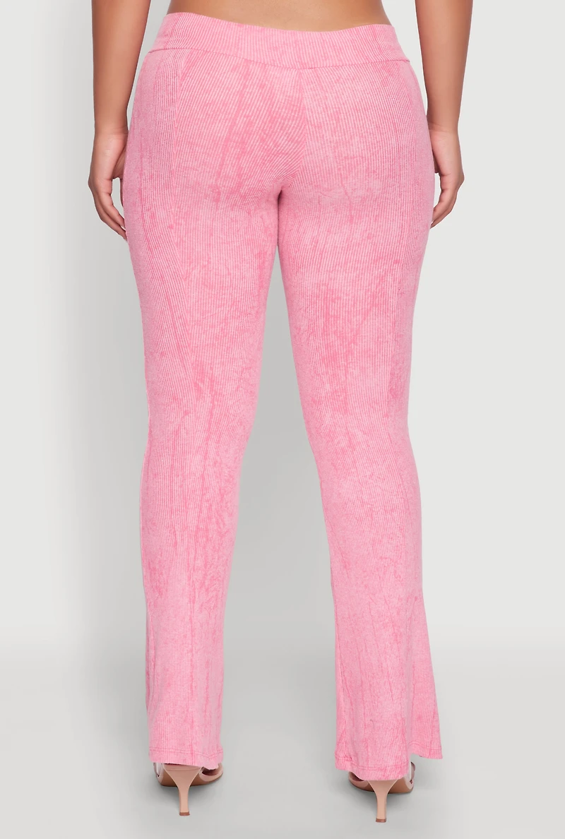 Womens Mineral Wash Pintuck Flared Pants, Pink,