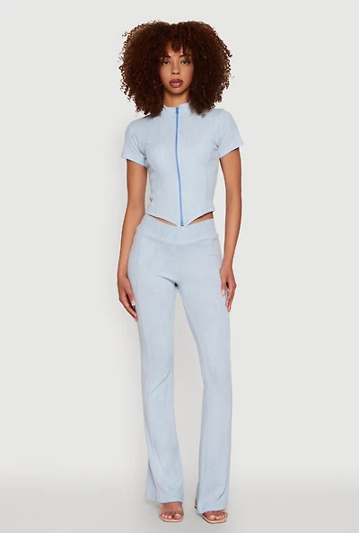 Womens Mineral Wash Pintuck Flared Pants,