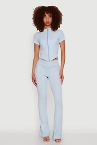 Womens Mineral Wash Pintuck Flared Pants, Blue, Size XL