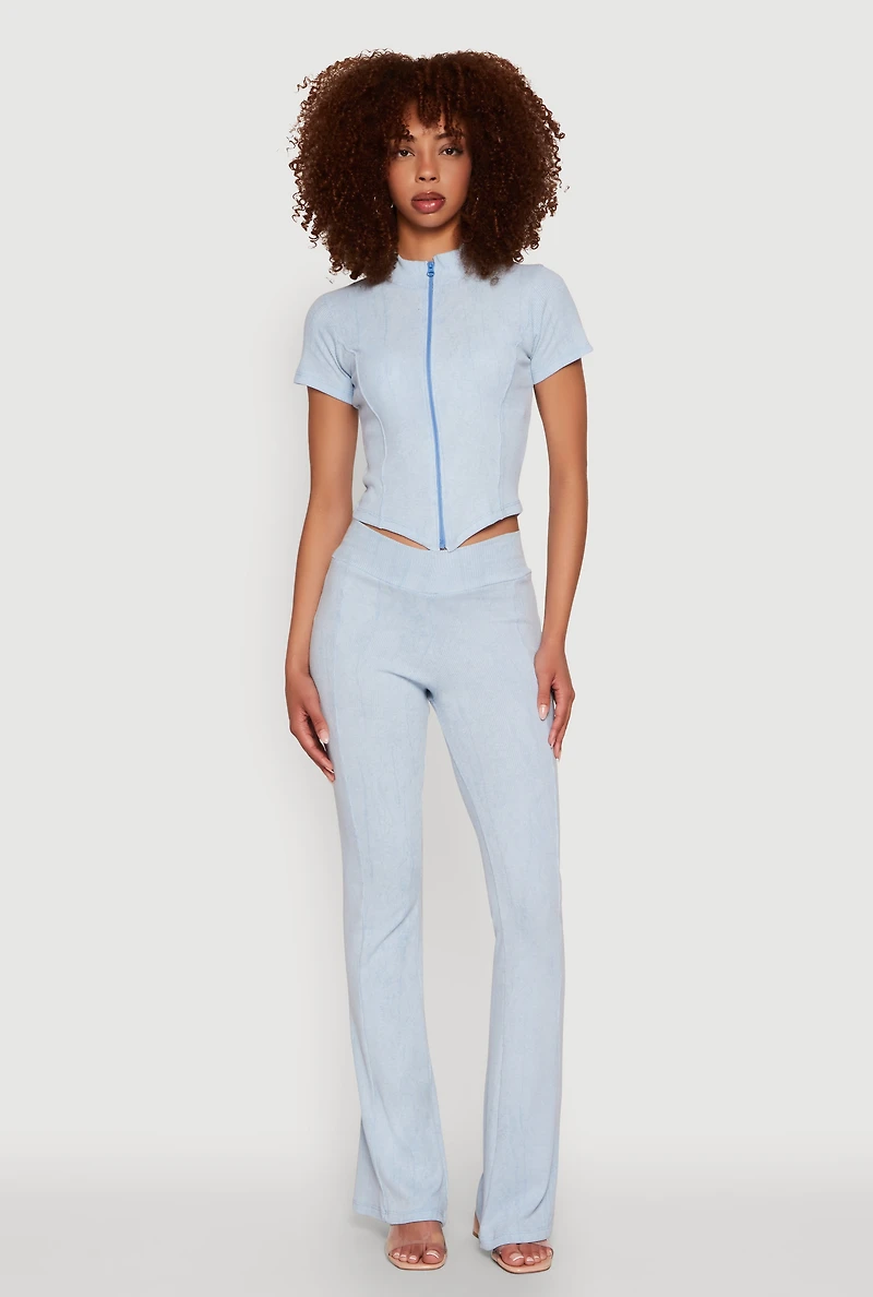 Mineral Wash Pintuck Flared Pants