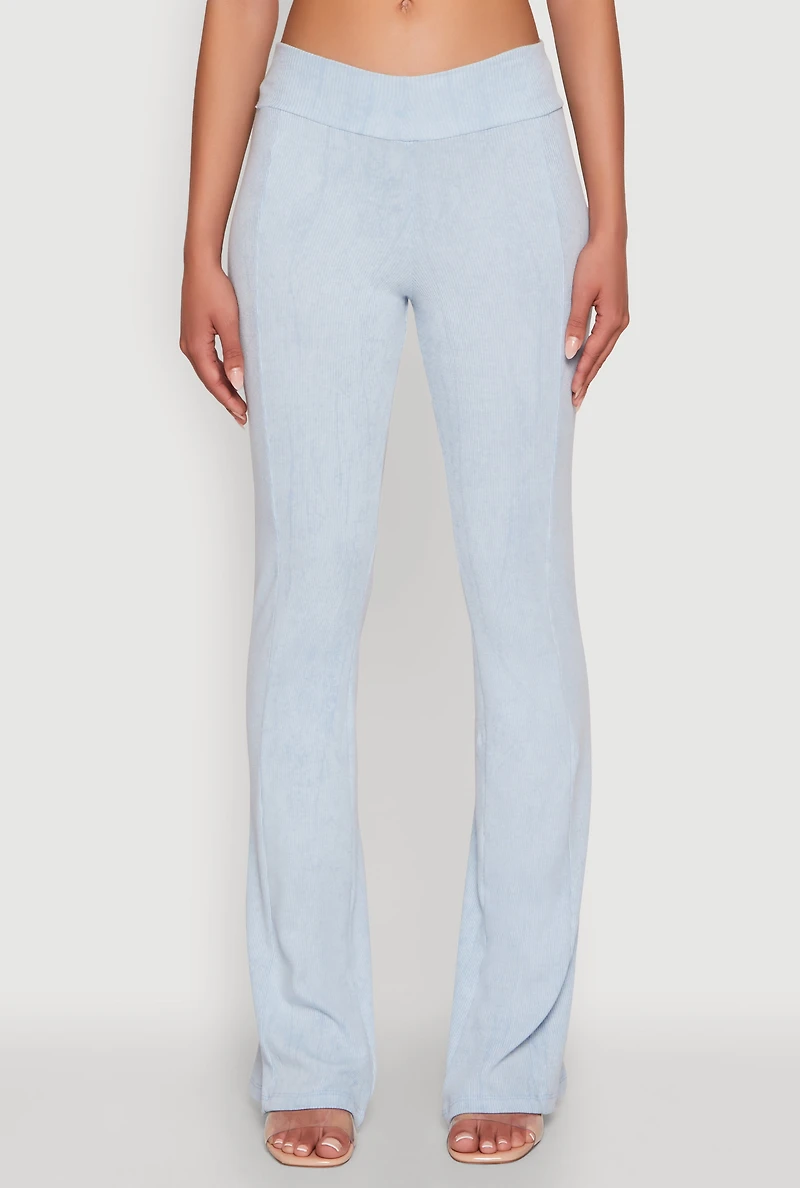 Womens Mineral Wash Pintuck Flared Pants, Blue, Size XL