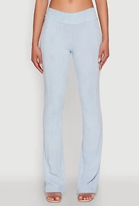 Womens Mineral Wash Pintuck Flared Pants, Blue, Size XL