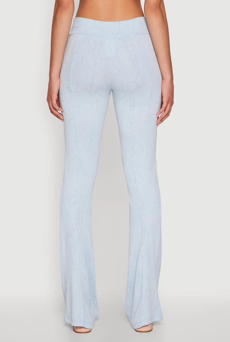 Womens Mineral Wash Pintuck Flared Pants, Blue, Size XL