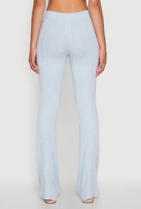 Womens Mineral Wash Pintuck Flared Pants, Blue, Size XL