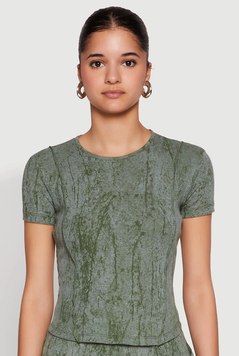 Mineral Wash Pintuck Short Sleeve Top