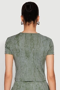 Mineral Wash Pintuck Short Sleeve Top