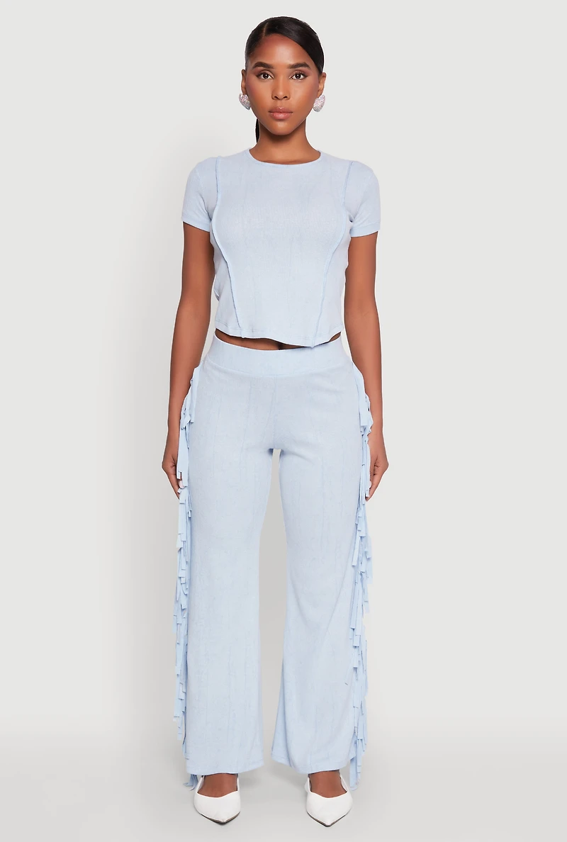 Womens Mineral Wash Pintuck Short Sleeve Top, Blue, Size XL