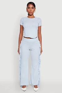 Womens Mineral Wash Pintuck Short Sleeve Top, Blue, Size S