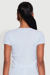 Womens Mineral Wash Pintuck Short Sleeve Top, Blue, Size L