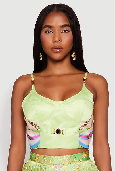 Womens Metallic Detail Patterned Bustier Top, Multi,