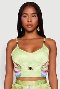 Womens Metallic Detail Patterned Bustier Top, Multi, Size XL