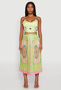 Womens Metallic Detail Patterned Bustier Top, Multi,