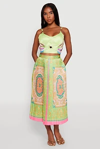 Womens Metallic Detail Patterned Bustier Top, Multi,