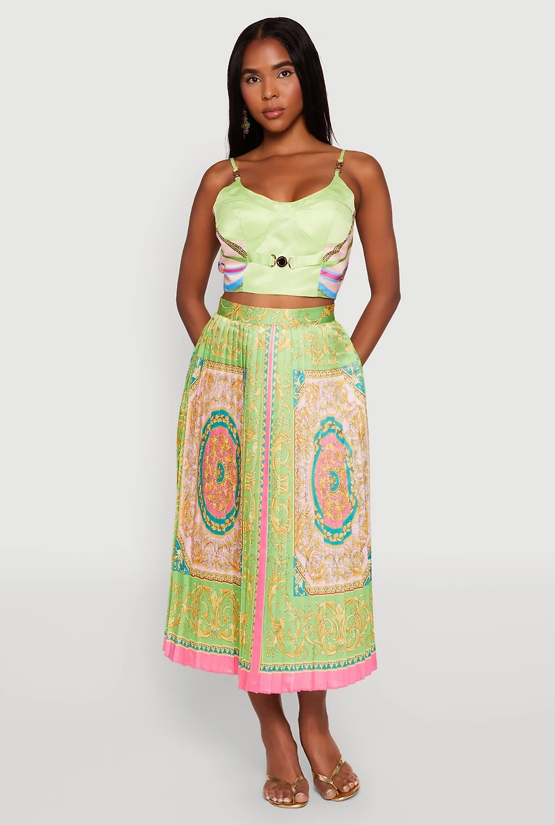 Womens Metallic Detail Patterned Bustier Top, Multi,