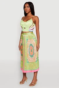 Womens Metallic Detail Patterned Bustier Top, Multi,