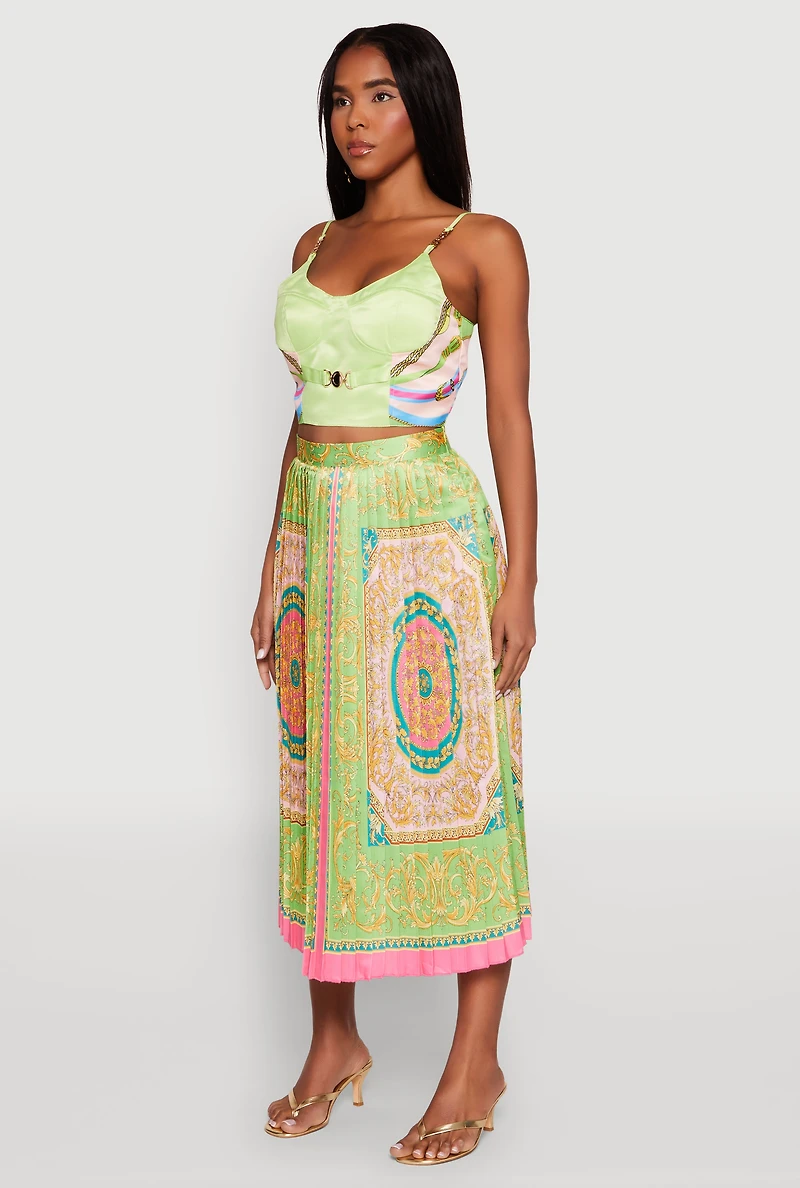 Womens Metallic Detail Patterned Bustier Top, Multi, Size XL