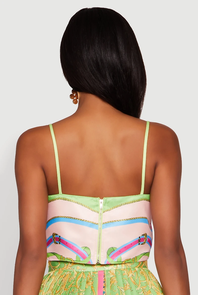 Metallic Detail Patterned Bustier Top