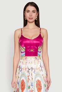 Womens Metallic Detail Patterned Bustier Top, Multi, Size S