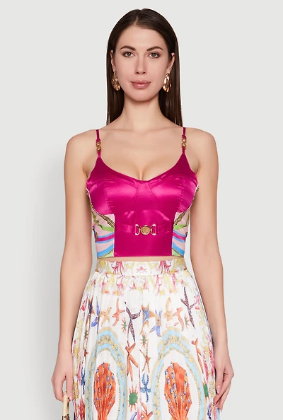 Womens Metallic Detail Patterned Bustier Top, Multi, Size S