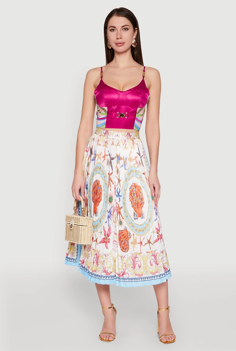Womens Metallic Detail Patterned Bustier Top, Multi,