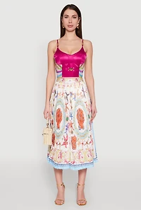 Womens Metallic Detail Patterned Bustier Top, Multi,