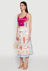 Womens Metallic Detail Patterned Bustier Top, Multi,