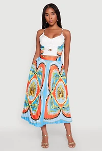 High Waisted Patterned Pleated Skirt