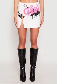 Womens Queen Love Safety Pin Mini Skirt, White, Size L