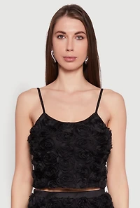 Womens 3D Flower Cropped Cami, Black, Size L