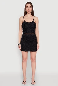 Womens 3D Flower Cropped Cami, Black, Size L