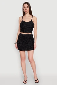 Womens 3D Flower Cropped Cami, Black, Size L