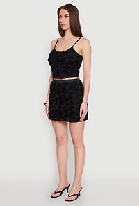 Womens 3D Flower Cropped Cami, Black, Size L