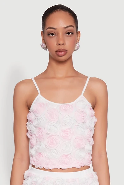 Womens 3D Flower Cropped Cami,