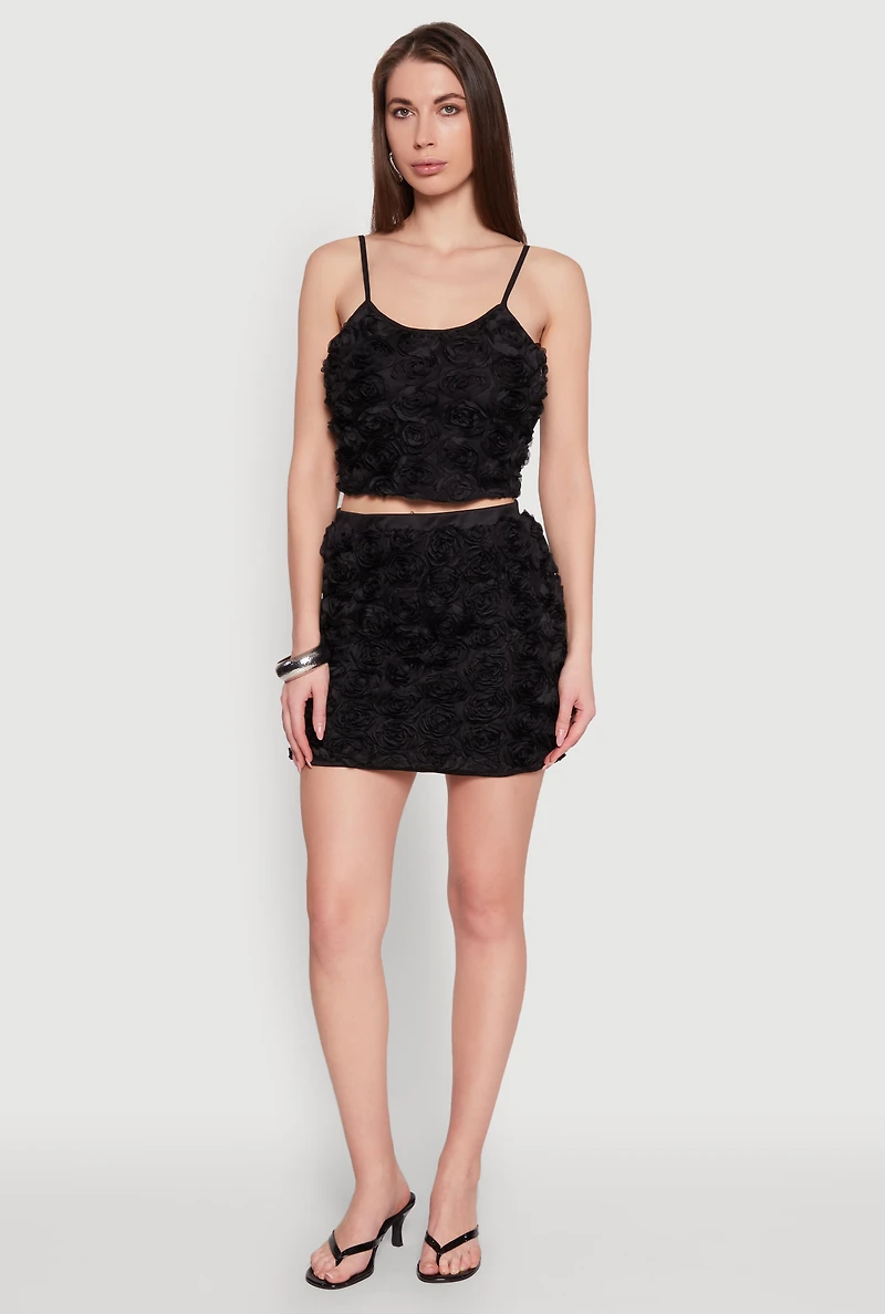 Womens Rose Applique Mini Skirt,