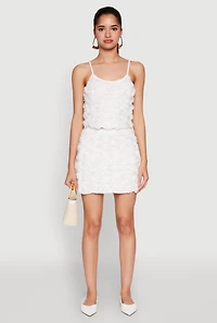 Womens Rose Applique Mini Skirt, White, Size L