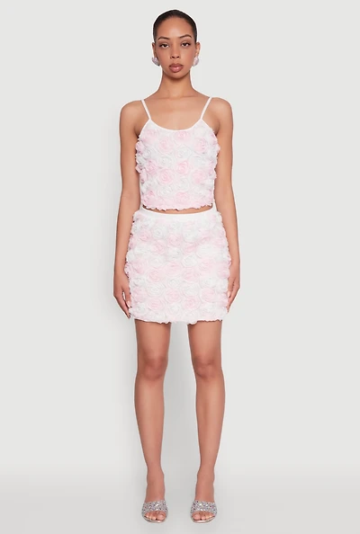 Womens Rose Applique Mini Skirt, Pink, Size M