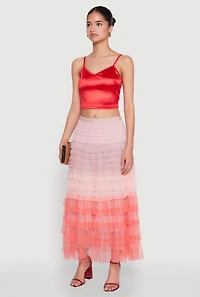 Womens Satin V Neck Crop Top, Red, Size L