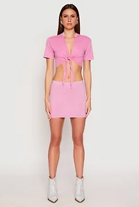 Rhinestone Collar Tie Front Crop Top