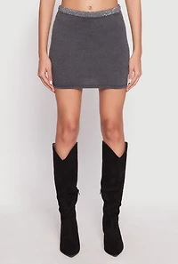 Womens Rhinestone Waist Mini Skirt, Grey,