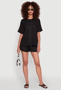 Womens Trendy Textured Knit Shadow Stripe Shirt, Black, Size M