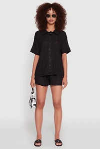 Womens Trendy Textured Knit Shadow Stripe Shirt, Black, Size M